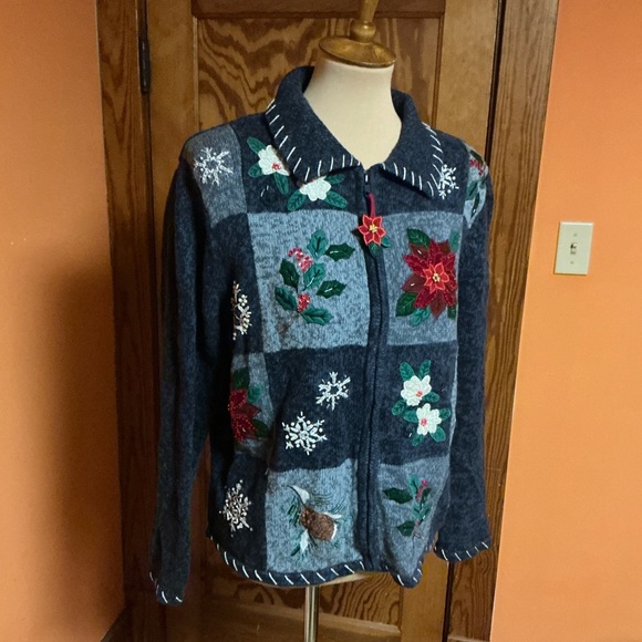 Vintage 90s Tiara International Zip down Christmas Cardigan - Picture 10 of 13